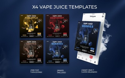 Vape Juice mallar för sociala medier | 4 redigerbara PSD-filer för modernt varumärke