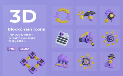 3D Blockchain ikoner Set Bundle Design
