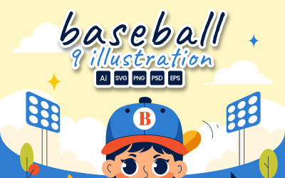 Ilustración de 9 jugadores de béisbol para niños