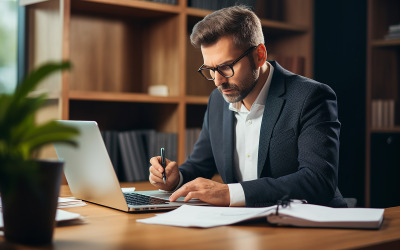 affärsman eller finansiell revisor sitter