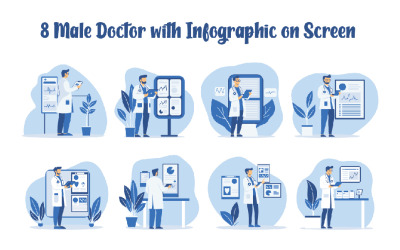 8 mužský doktor s infografikou na obrazovce