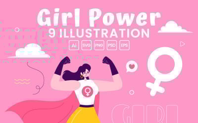 9 Girl Power Vector Illustration