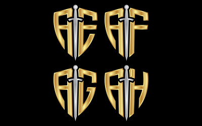 KOSTENLOSES Schwert- und Schild-Logo aus den Anfangsbuchstaben AE, AF, AG, AH