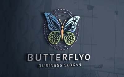 Elegante logotipo de mariposa con puntos