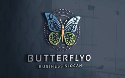 Logotipo elegante de borboletas com pontos