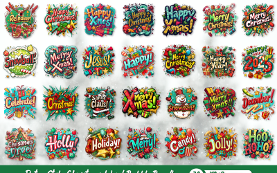 Pacote de bolhas de palavras de Natal em estilo retrô