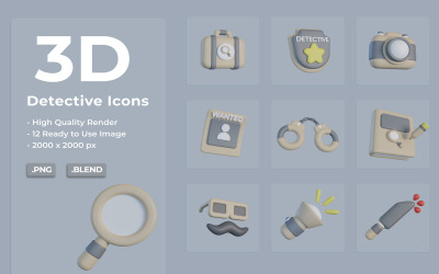 3D Detective Icon Set-bundel