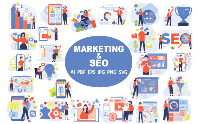 Kolekcja ilustracji marketingowych i SEO
