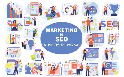 Marketing a SEO ilustrace kolekce