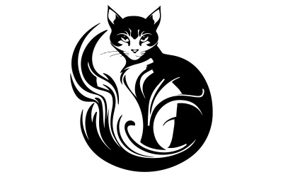Hermosa ilustración de diseño de logotipo de gato.