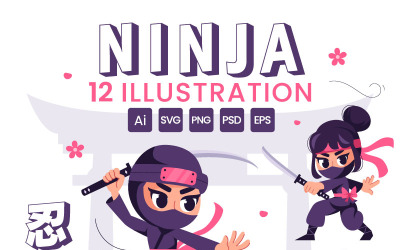 12 Ninja-Shinobi-Illustrationen
