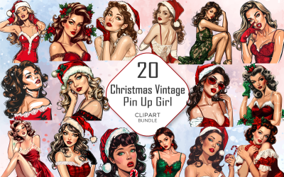 Weihnachten Vintage Pin Up Girl Clipart Bundle