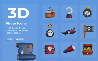 3D Pirate ikoner Set Bundle Design