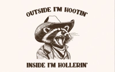 Outside I&#039;m Hootin Inside I&#039;m Hollerin, Funny Racoon PNG, Trash Panda, Western Cowboy Design,