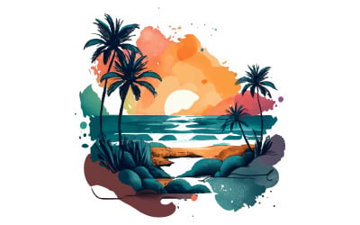 Beach silhouette  art illustration