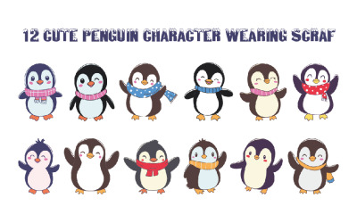 12 Cute Penguin Character Wearing Scraf
