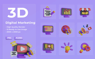 3D ikona digitálního marketingu