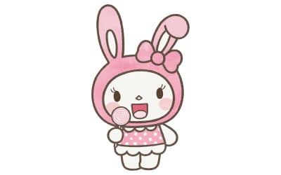 Een illustratie van een schattig karakter met roze konijnenoren
