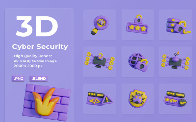 Ensemble d&amp;#39;icônes de cybersécurité 3D