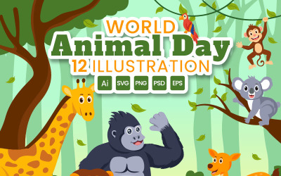 12 Dia Mundial dos Animais Ilustração