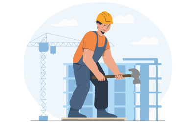Een illustratie van een bouwvakker met een helm en een gezicht