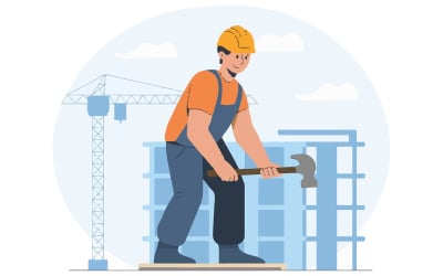 Un&amp;#39;illustrazione di un operaio edile con un casco e un volto