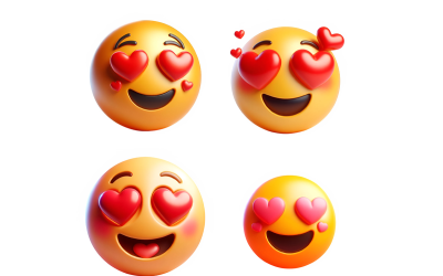 Emoji de cuatro dimensiones con cara sonriente y corazones