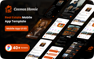 Cosmos Homie Real Estate mobilalkalmazás felhasználói felületének sablonja