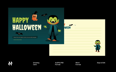 Зеленая поздравительная открытка на Хэллоуин