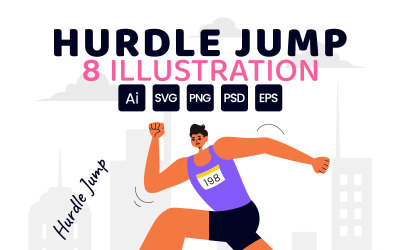 8 Ilustracja sportowca w skoku w dal przez płotki