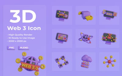 3D Web 3 Icon Set Design Bundle