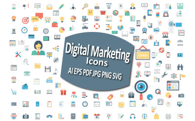 Conjunto de ícones de marketing digital para soluções de marketing modernas