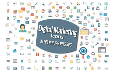 Conjunto de iconos de marketing digital para soluciones de marketing modernas