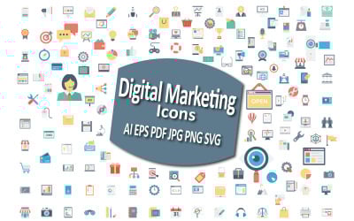 Набор иконок цифрового маркетинга для современных маркетинговых решений