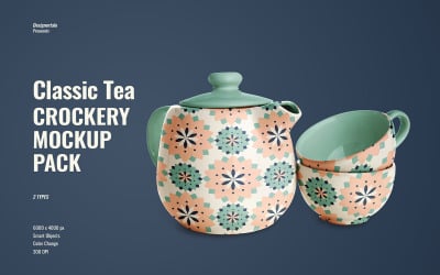 Klassisches Teegeschirr-Mockup-Paket