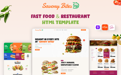 Savory Bites - Modello HTML per sito Web di fast food e ristoranti