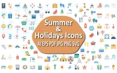 Zestaw ikon letnich i wakacyjnych do projektów kreatywnych
