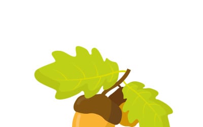 Acorns cartoon with green leaves.