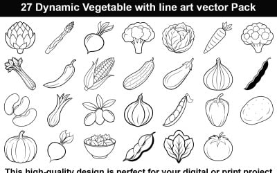27 Dynamic Vegetable with line art vector