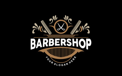 Logotipo de peluquería tijeras vector retro vintage V5