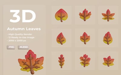 3D Autumn Leaves Set Bundle Icon