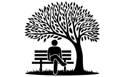 Persona sentada en un banco debajo de un árbol vector
