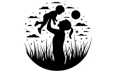 Parent soulevant un enfant dans les airs Vector Silhouette noire