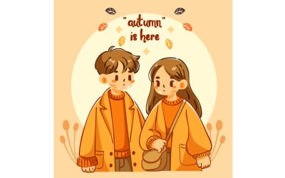 Illustrazione disegnata a mano dei cartoni animati Coppia carina Autunno