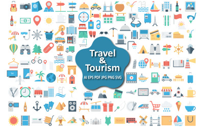 Conjunto de iconos de viajes y turismo para aventuras globales
