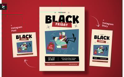 Flyer du Black Friday sur le thème du milieu du siècle