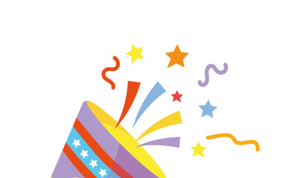 Set confetti party popper icon, fireworks logo
