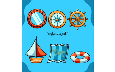 Conjunto de ícones de marinheiro fundo azul