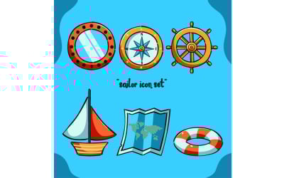 Sailor Icon Set Blue Background