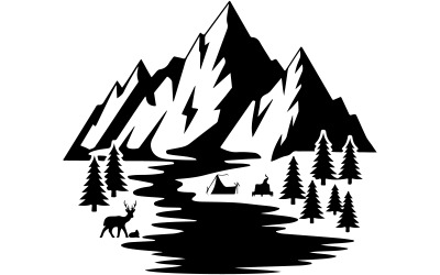 A black and white vector illustration of a mountain
